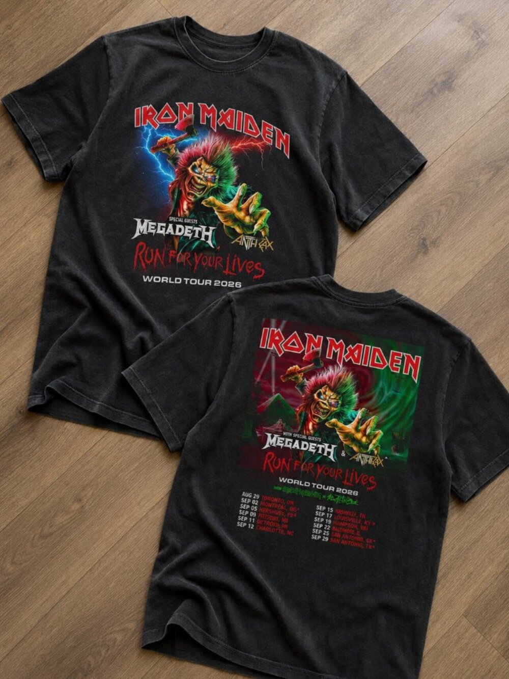 Iron Maiden Run For Your Lives Tour 2026 T-Shirt, Megadeth Anthrax North America